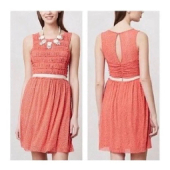 Anthropologie Postage Stamp Dress Sz M Orange Short Sleeveless - Picture 1 of 9